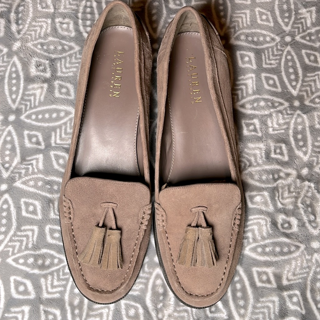 Lauren Ralph Lauren 9b Light Brown Pomona Women’s Loafer With Tassels.1.5” Heel
